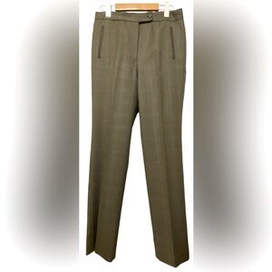 100% wool Tailor made trousers Spanish design EUC Size S olive green brown plaid